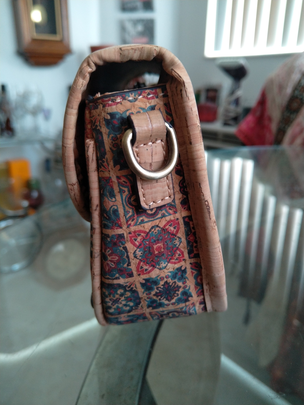 Tile-Print Cork Crossbody Bag in Tan and Multicolor - Picture 2 of 11